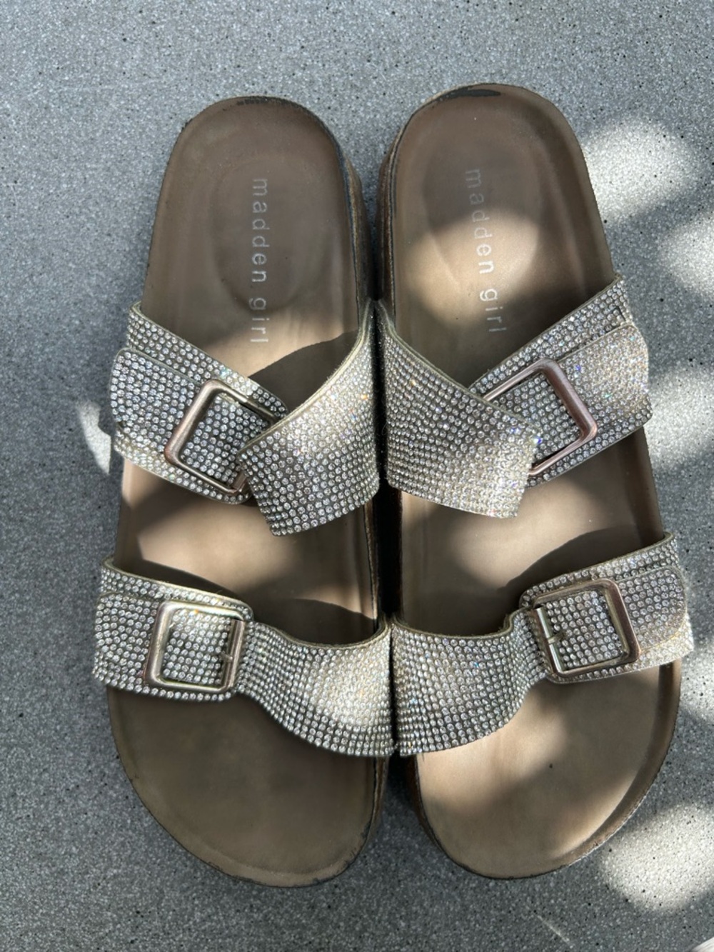 Madden Girl Crystal Buckle Double-strap Slide Sandals - Silver